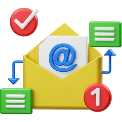Email icon with text in and out. Email automation web service
