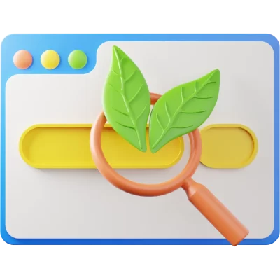 Search bar with magnifying glass and leaf